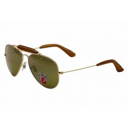 Ray Ban RB3422 Q 3422Q RayBan Aviator Sunglasses - Gold/Brown Leather/Polarized Green   001/M9 - Lens 58 Bridge 14 Temple 135mm