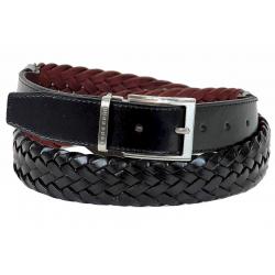 Hugo Boss Men's Osias 50262080 Braided Leather Belt Adjustable Up To Size 44 - Black - Adjustable