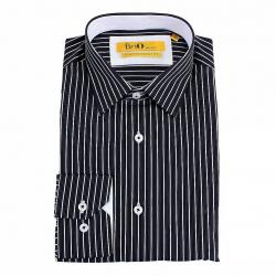 Brio Milano Men's Stitched Collar Stripe Button Up Dress Shirt - Black - S; Collar 14 14.5 Arm 32.5 33