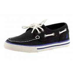 Nautica Boy's Spinnaker Canvas Pintuck Oxfords Boat Shoes - Black/Blue Canvas - 2   Little Kid