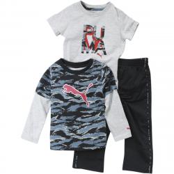 Puma Infant Boy's Colorblock Slider 3 Piece Shirt & Pant Set - Black - 12 Months Infant
