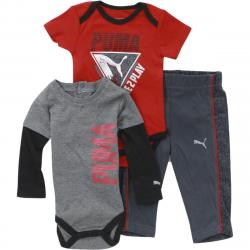 Puma Infant Boy's Forever Faster 3 Piece Newborn Bodysuit & Pant Set - Grey - 3 6 Months Infant
