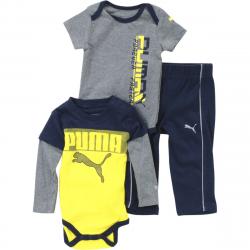 Puma Infant Boy's Time To Play 3 Piece Newborn Bodysuit & Pant Set - Blue - 3 6 Months Infant