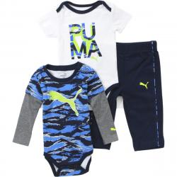Puma Infant Boy's Cat Logo 3 Piece Newborn Bodysuit & Pant Set - Blue - 3 6 Months Infant