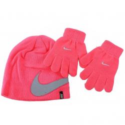 Nike 2 Piece Youth Knit Winter Beanie Hat & Glove Set - Pink - Youth 7/16