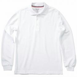 French Toast Boy's Long Sleeve Pique Polo Uniform Shirt - White - Large
