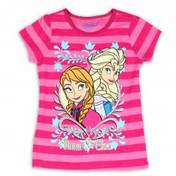 Disney Frozen Girl's Elsa & Anna Striped Glitter Short Sleeve T Shirt - Pink - 5