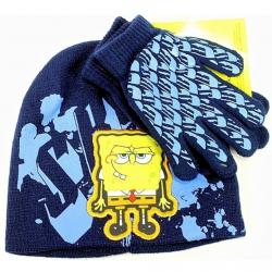 Spongebob Squarepants Boy's Knit Beanie Hat & Glove Set Sz. 4 7 - Navy - 4 7