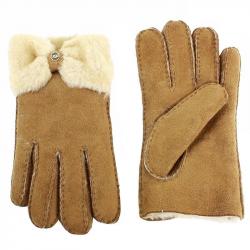 Ugg Women's Classic Bow Shorty Winter Fur Lined Gloves - Beige - Large