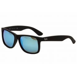 Ray Ban Justin RB4165 RB/4165 RayBan Fashion Sunglasses - Black Rubber/Silver/Green Blue Mirror   622/55 - Lens 55 Bridge 16 Temple 145mm