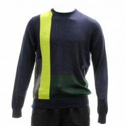 Calvin Klein Men's 40HS700 Color Blocked Crewneck Sweater - Cadet Blue - Classic Fit