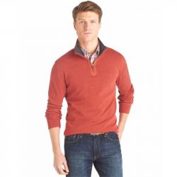 Izod Men's Solid Heavy 1/4 Zip Long Sleeve Jersey Sweater - Orange - Small