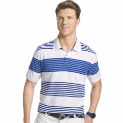 Izod Men's Advantage Heritage Short Sleeve Cotton Awning Striped Polo Shirt - White - Small