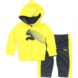 Puma Infant Boy's Cat Logo Full Zip Front Hoodie Sweatshirt & Pant Set - Yellow - 0 3 Months Infant