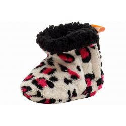 Skidders Infant Girl's Spicy Leopard Plush Booties Slippers Shoes - White - 6 12 Months