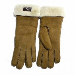 Ugg Women's Turn Cuff Sheepskin Leather Gloves - Chestnut - Large