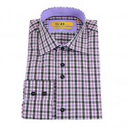 Brio Milano Men's Stitched Collar Plaid Button Up Dress Shirt - Purple - S:  Collar: 14 14.5 Arm: 32 33