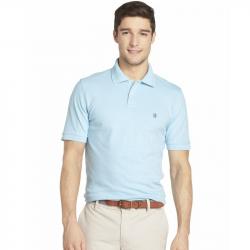 Izod Men's Stretch Pique Slim Fit Short Sleeve Polo Shirt - Blue - Slim Fit
