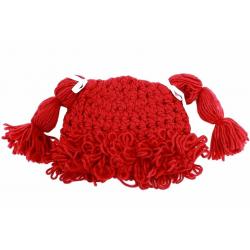 Dorfman Pacific Kindercaps Girl's Knitted Pig Tail Skully Winter Hat (Fits 4 6X) - Red