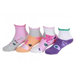 Stride Rite Infant/Toddler/Little Girl's 4 Pairs Sweet Animal Face Ankle Socks - Multi - 7 8.5 Fits Shoe 10 13 Little Kid