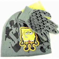 Spongebob Squarepants Boy's Knit Beanie Hat & Glove Set Sz. 4 7 - Grey - 4 7
