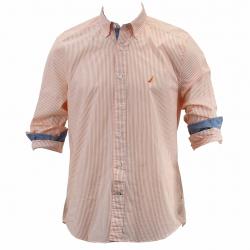 Nautica Men's Key Item Long Sleeve Stripe Poplin Cotton Button Up Shirt - Orange - X Large