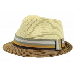 Henschel Men's 6275 Gentleman Contrast Braid Strips Fedora Hat - Beige - Medium