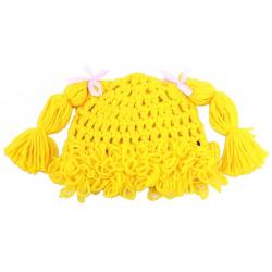 Dorfman Pacific Kindercaps Girl's Knitted Pig Tail Skully Winter Hat (Fits 4 6X) - Yellow