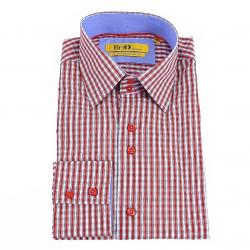 Brio Milano Men's Stitched Collar Small Plaid Button Up Dress Shirt - Red - M; Collar 15 15.5 Arm 33.5 34