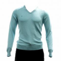 Calvin Klein Men's 40HS704 Classic Fit Chevron Tipped V Neck Sweater - Blue Tint Heather - Classic Fit