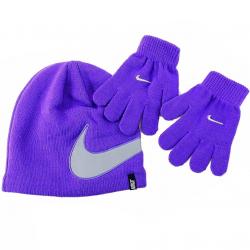 Nike 2 Piece Youth Knit Winter Beanie Hat & Glove Set - Purple - Youth 7/16