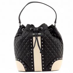 Love Moschino Women's Quilted & Studded Leather Drawstring Satchel Handbag - Black - 10 H x 9 L x 5 D In