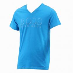 Hugo Boss Men's V Neck UV Protection Short Sleeve T Shirt - Blue - Large