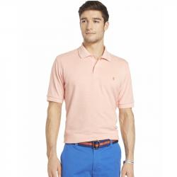 Izod Men's Solid Oxford 45SK005 Cotton Short Sleeve Polo Shirt - Shell Coral - Classic Fit