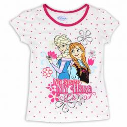 Disney Frozen Girl's My Sister My Hero Polka Dot Short Sleeve T Shirt - White - 6x