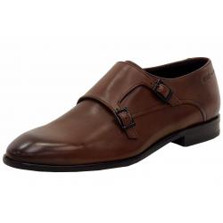 Hugo Boss Men's Dressapp Double Buckle Monk Strap Dressy Leather Loafers Shoes - Brown - 9.5 D(M) US