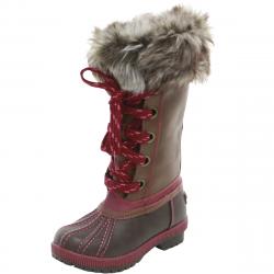 London Fog Little/Big Girl's Melton Water Resistant Snow Boots Shoes - Dark Brown/Pink - 12 M US Little Kid
