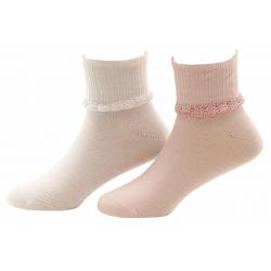 Stride Rite Toddler/Little/Big Girl 2 Pairs Glimmer Comfort Seam Fold Over Sock - White/Pink - 5 6.5 Fits Shoe 3 7 Infant