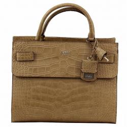 Guess Women's Cate Pebbled Satchel Handbag - Butterscotch Crocodile - 9.5H x 12.5W x 7.25D