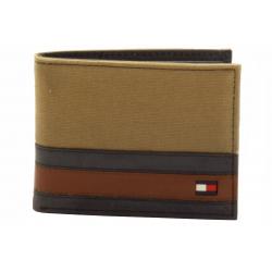 Tommy Hilfiger Men's Passcase Billford Canvas/Leather Bi Fold Wallet - Brown - 4.25 x 3.5 in