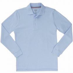 French Toast Boy's Long Sleeve Pique Polo Uniform Shirt - Blue - 16 Husky