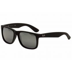 Ray Ban Justin RB4165 RB/4165 RayBan Fashion Sunglasses - Black Rubber/Silver/Grey Silver Mirror   622/6G - Lens 55 Bridge 16 Temple 145mm