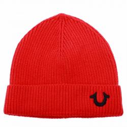 True Religion Men's Ribbed Knit Beanie Cap Hat - Red - One Size Fits Most