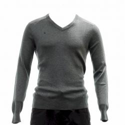 Calvin Klein Men's 40HS704 Classic Fit Chevron Tipped V Neck Sweater - Dark Cliff Heather - Classic Fit