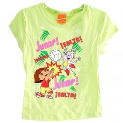 Dora The Explorer Girl's Volleyball Jump Green Cotton Short Sleeve T Shirt - Green - Medium