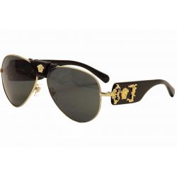 Versace 2150Q 2150 Q Fashion Genuine Leather Pilot Sunglasses - Black Gold/Gray   1002/87 - Lens 62 Bridge 14 Temple 140mm