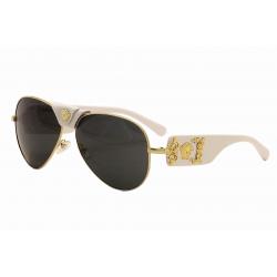 Versace 2150Q 2150 Q Fashion Genuine Leather Pilot Sunglasses - White - Lens 62 Bridge 14 Temple 130mm