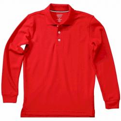 French Toast Boy's Long Sleeve Pique Polo Uniform Shirt - Red - X Large Husky