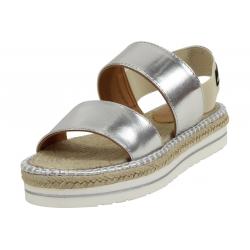 Love Moschino Women's Metallic Silver Slip On Espadrille Sandals - 10 B(M) US/40 M EU
