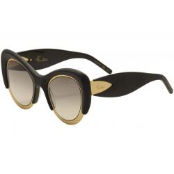Pomellato Women's PM0010S PM/0010/S Cat Eye Fashion Sunglasses - Matte Black Gold/Grey Gradient    001  - Lens 48 Bridge 24 Temple 140mm